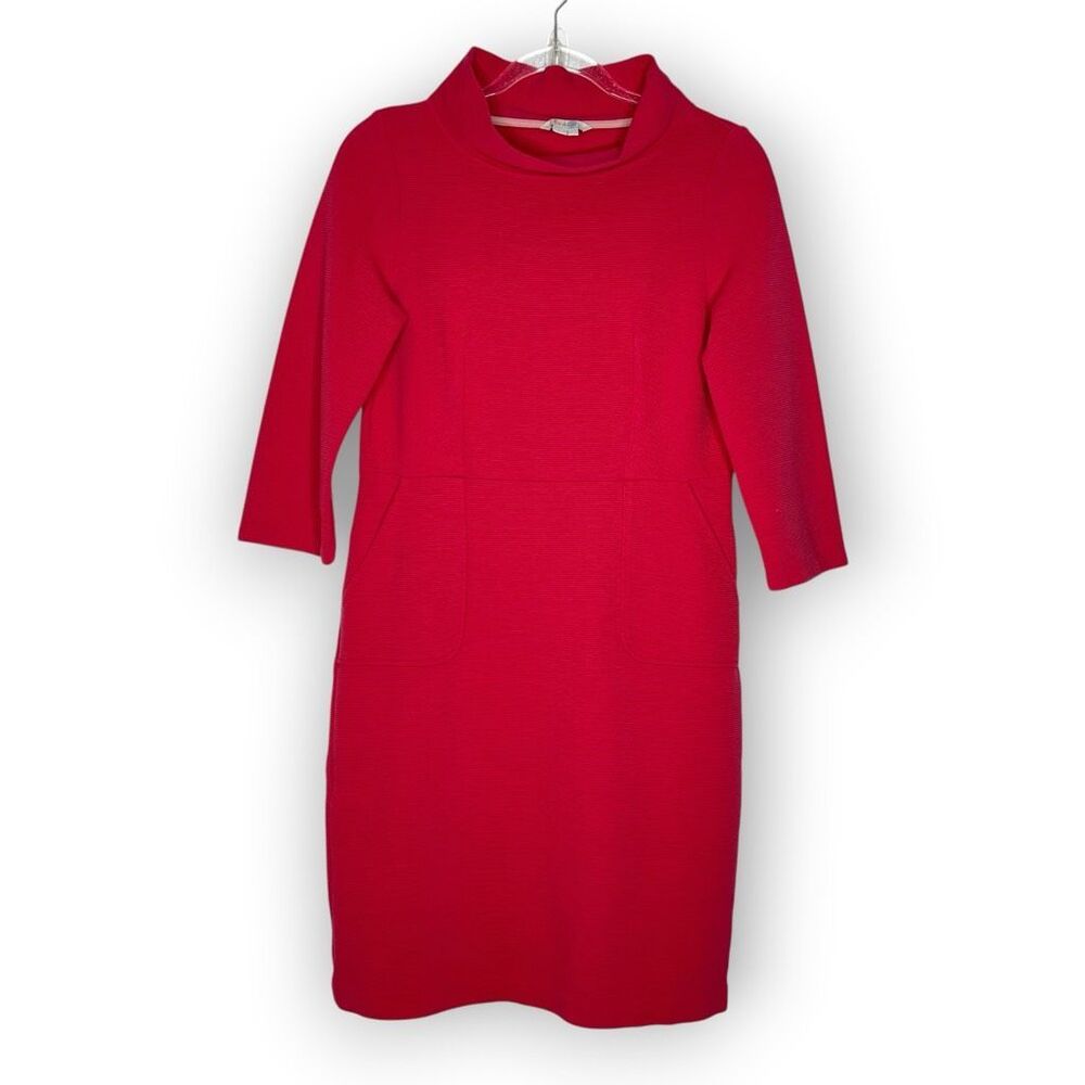 Boden Ribbed Shift Dress Red 3/4 Sleeve Pockets Women’s US Size 8R